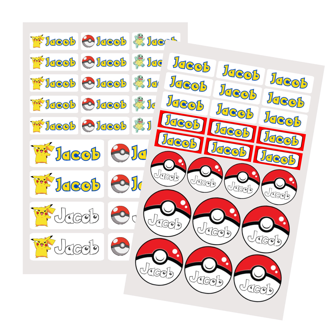 48Pcs Custom Pokémon Name Stickers (2 Sets)– Waterproof Holographic Labels for Kids | Lunch Bag, Water Bottles, School Supplies