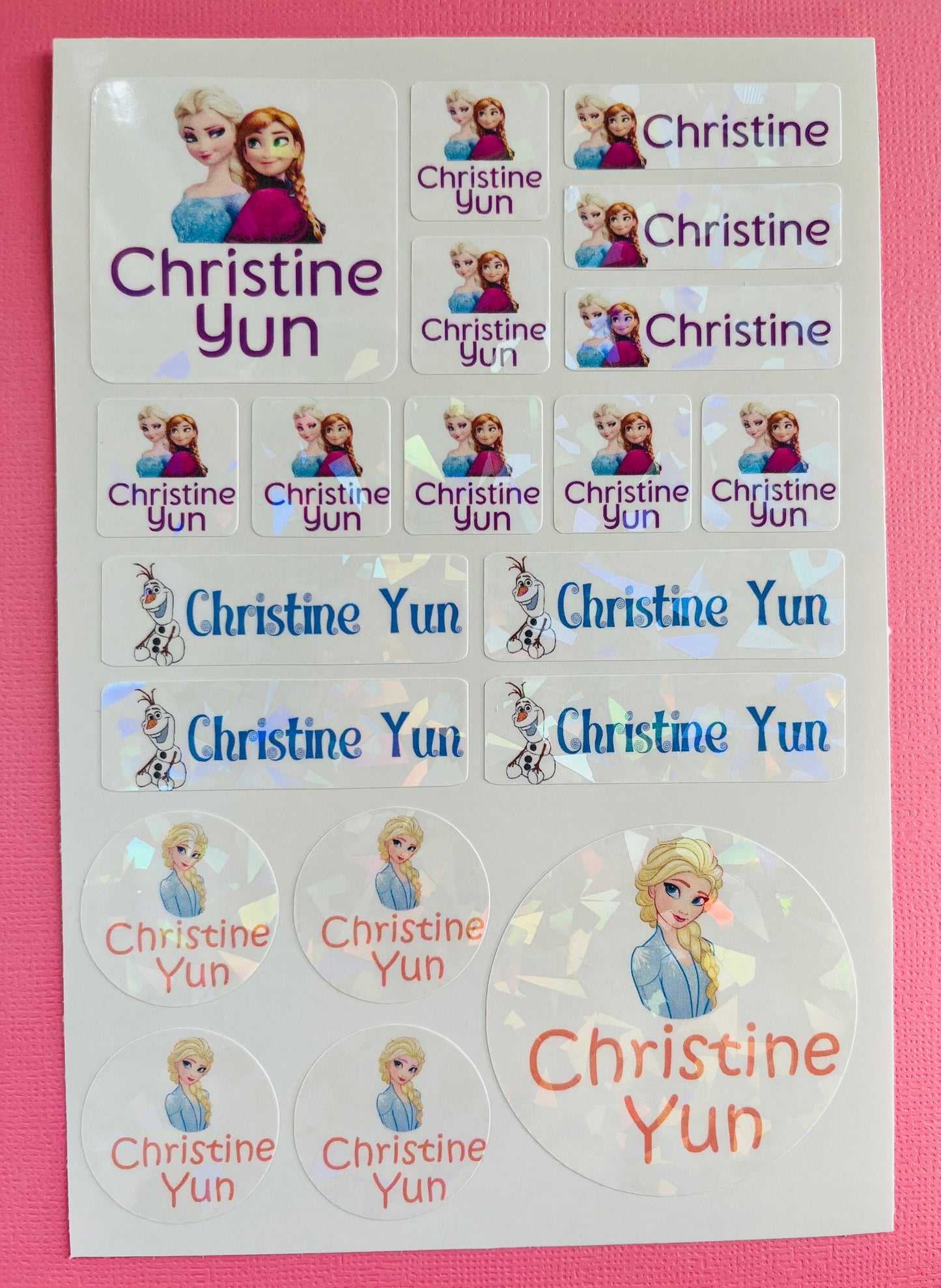 Frozen waterproof name stickers