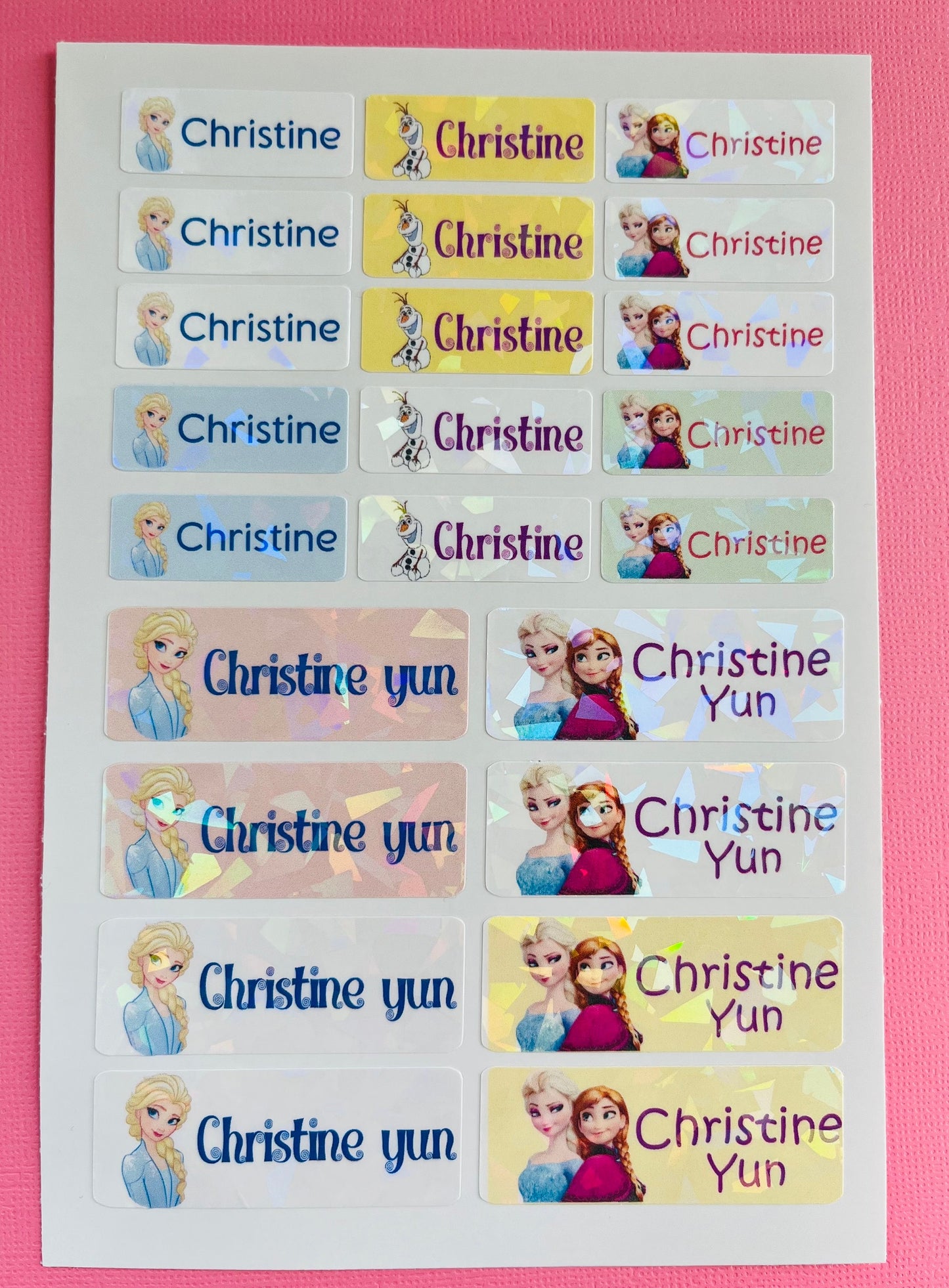 Frozen waterproof name stickers