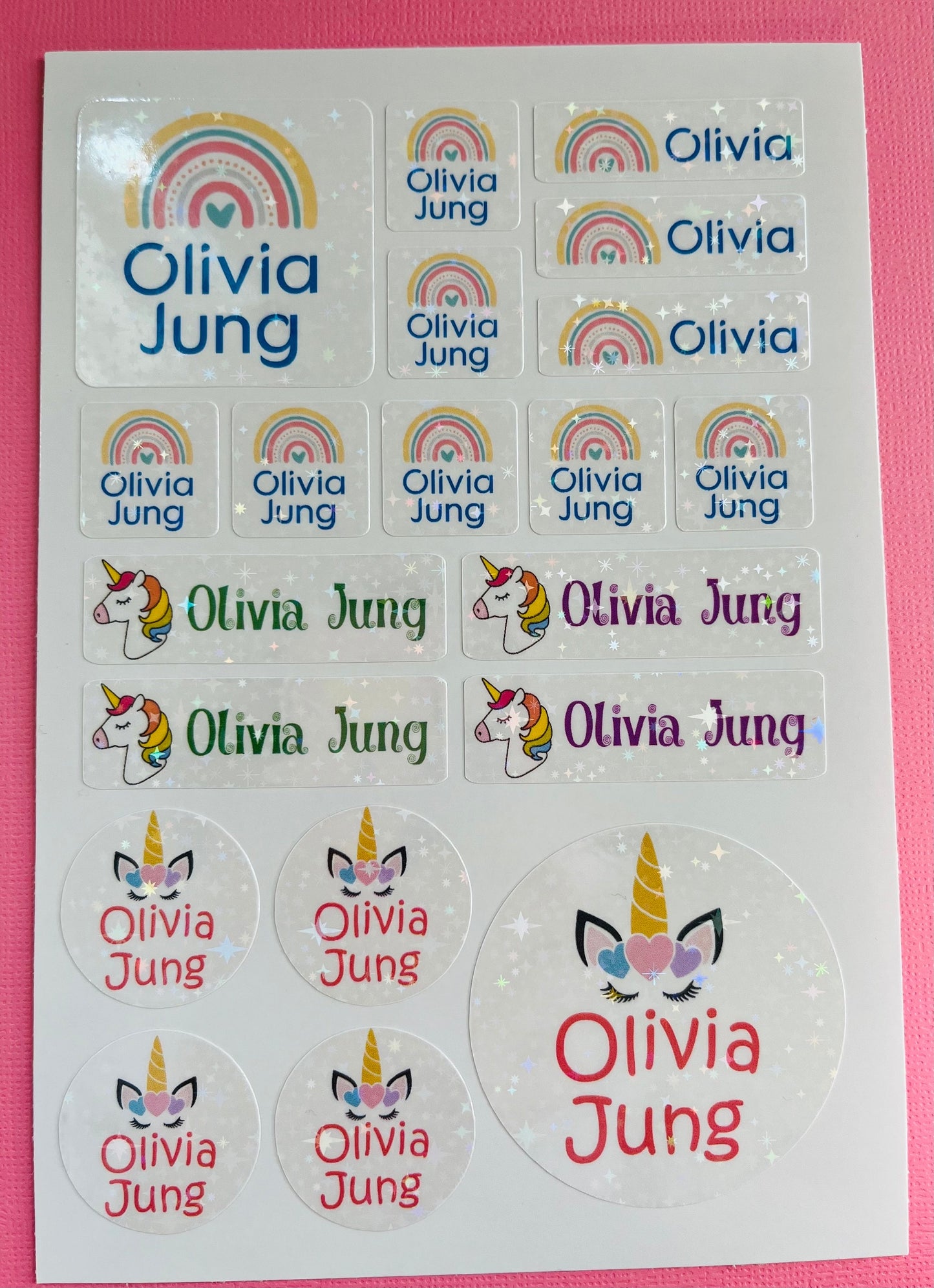 Unicorn waterproof name sticker