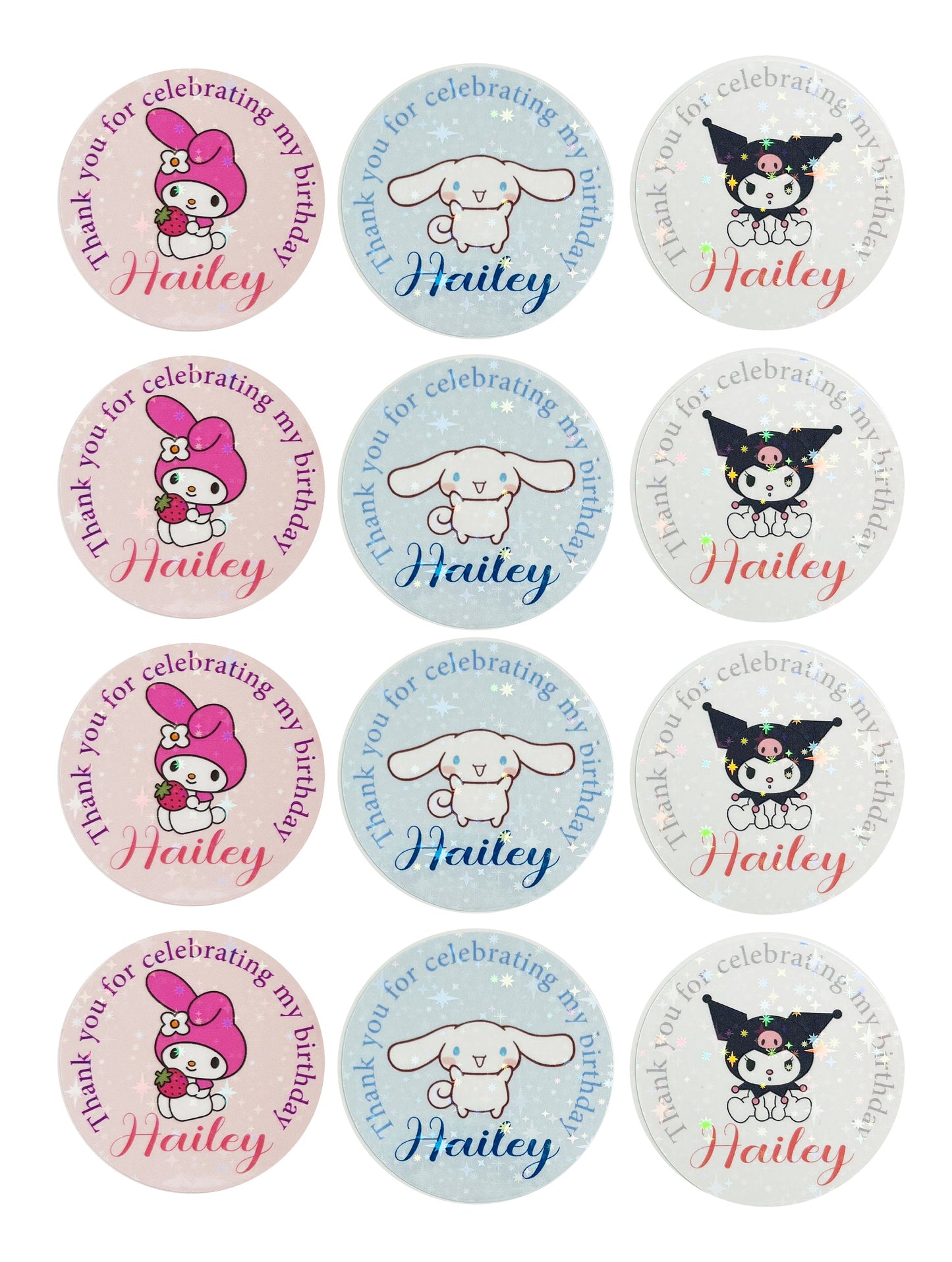 Sanrio birthday party thank you stickers