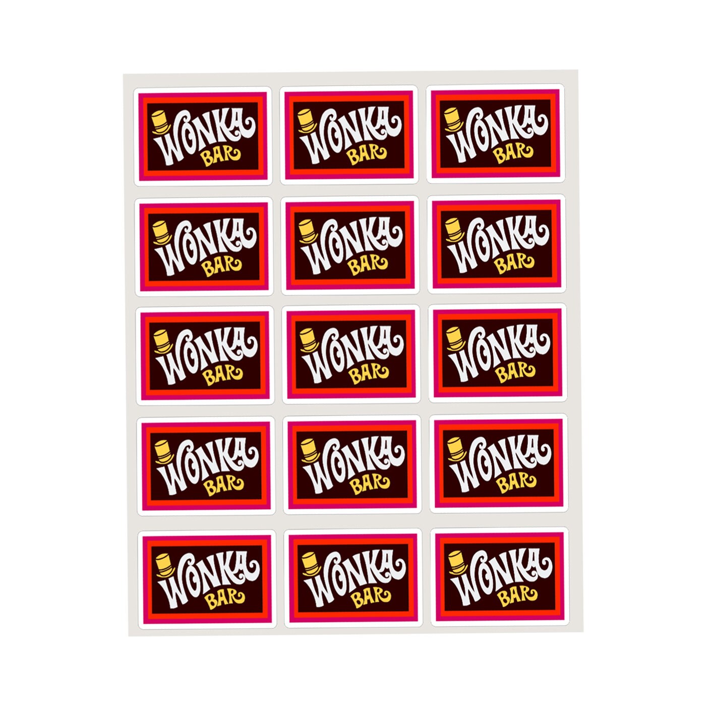 Wonka favor sticker, Wonka bar goodie bag labels