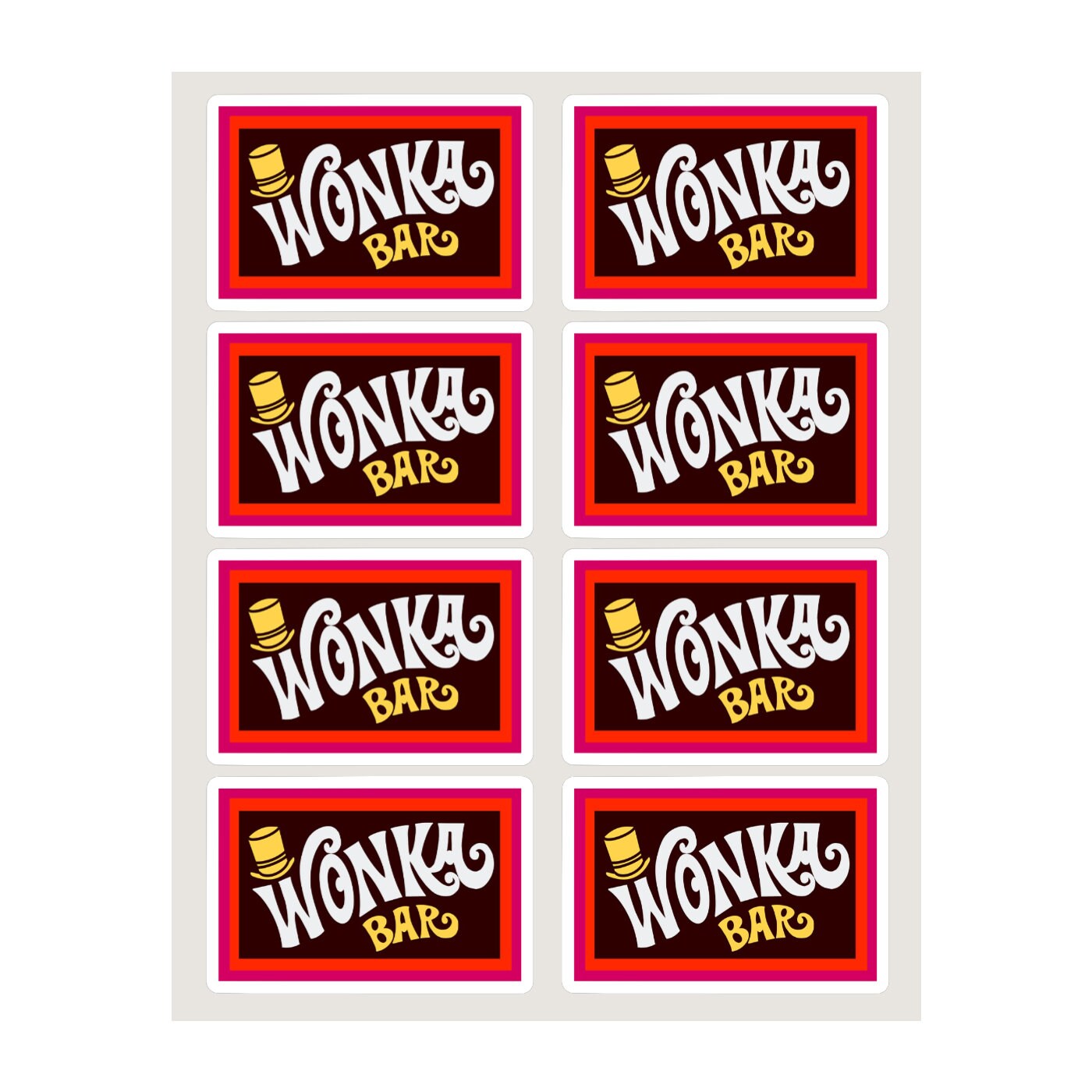 Wonka favor sticker, Wonka bar goodie bag labels