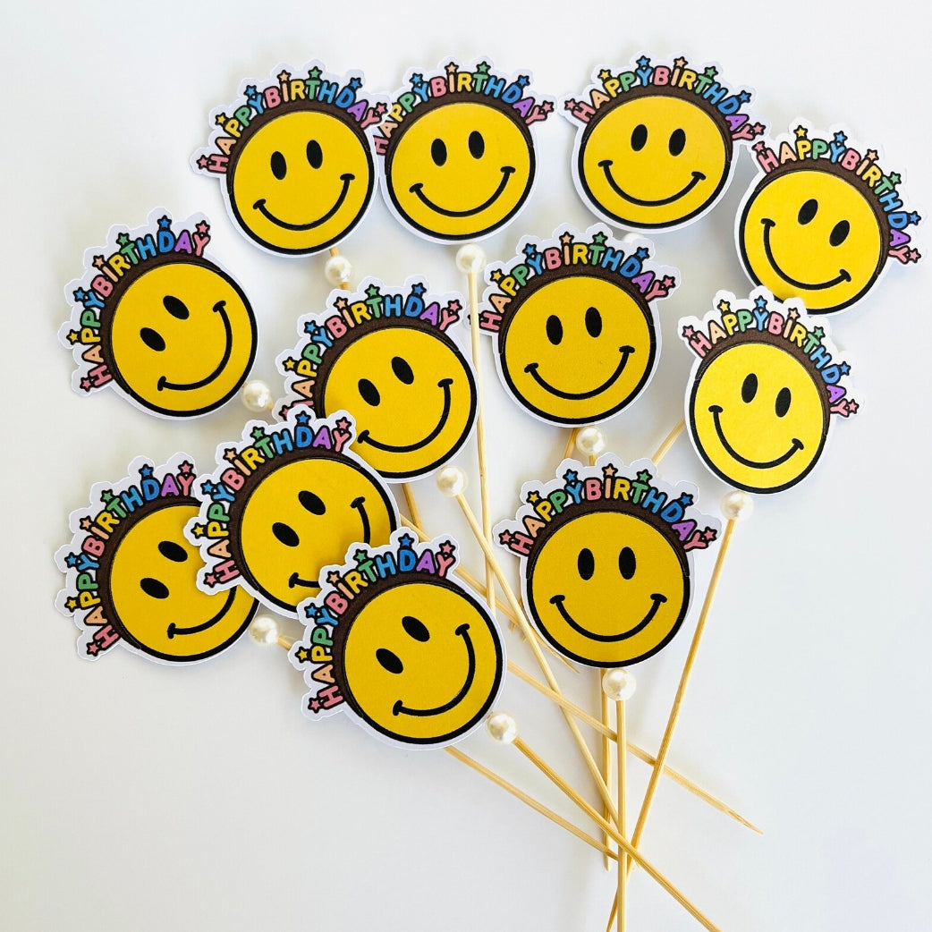 Smile face photo cupcake topper, Birthday cupcake topper