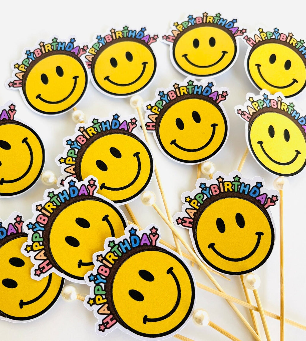 Smile face photo cupcake topper, Birthday cupcake topper