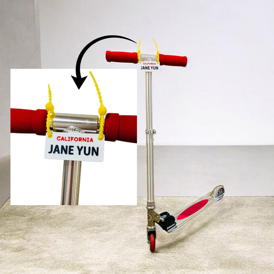 Custom Scooter Name Tag for Kids | Personalized Name Plate | Any State Available | Two Durable Silicone cable include