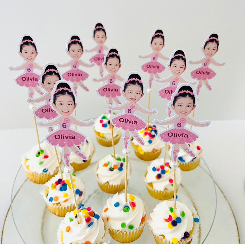 Ballerina customized cupcake topper with kids face