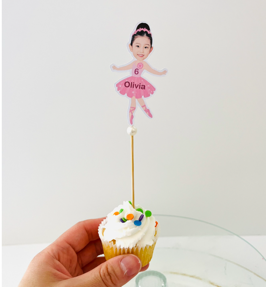Ballerina customized cupcake topper with kids face