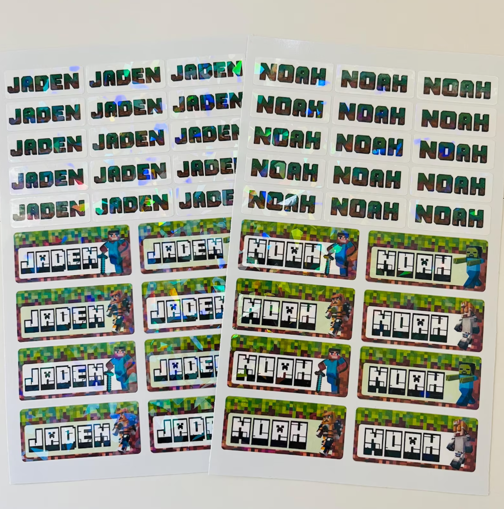 Minecraft Name labels - 23Pcs Waterproof and Dishwasher free Name stickers