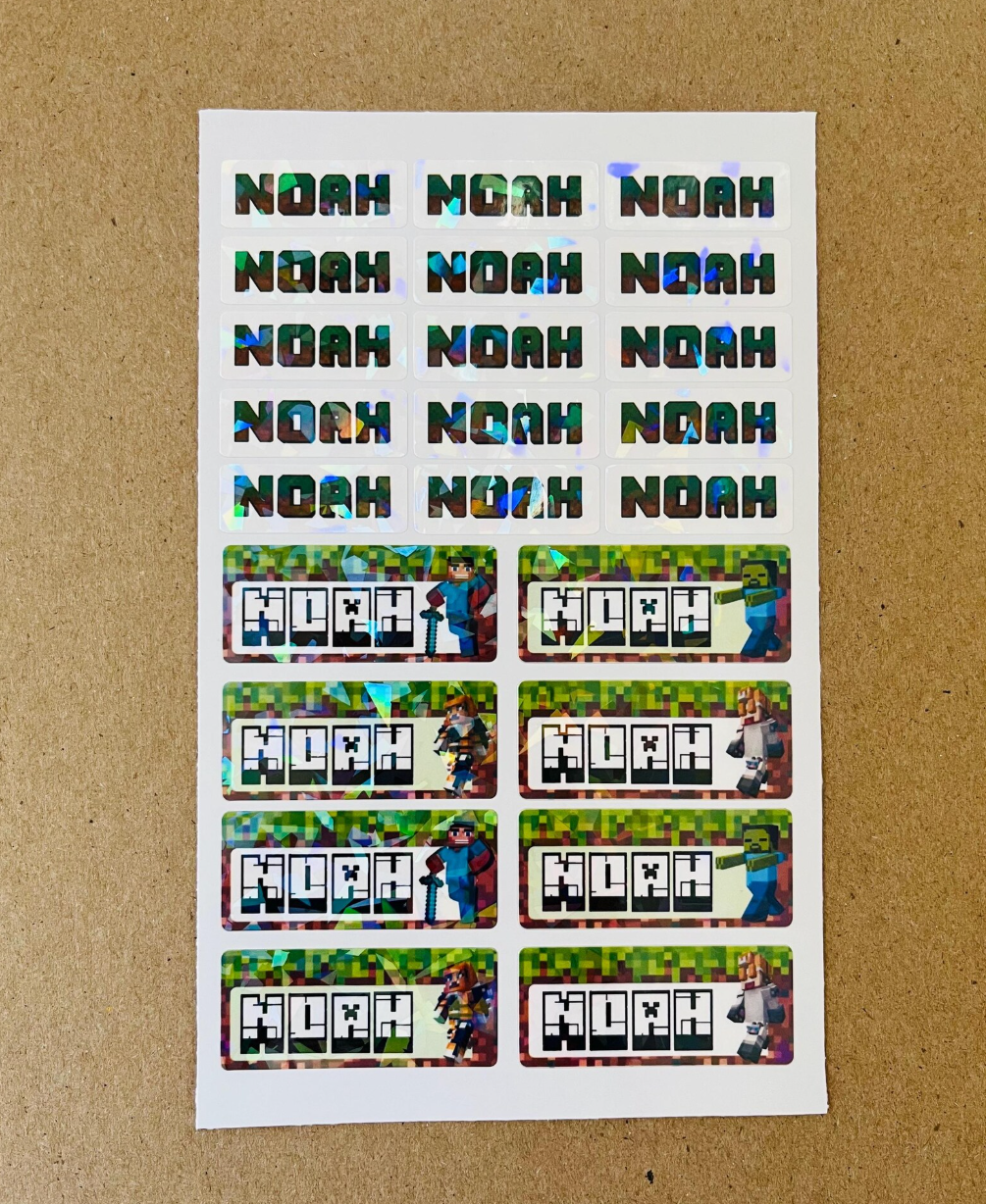 Minecraft Name labels - 23Pcs Waterproof and Dishwasher free Name stickers