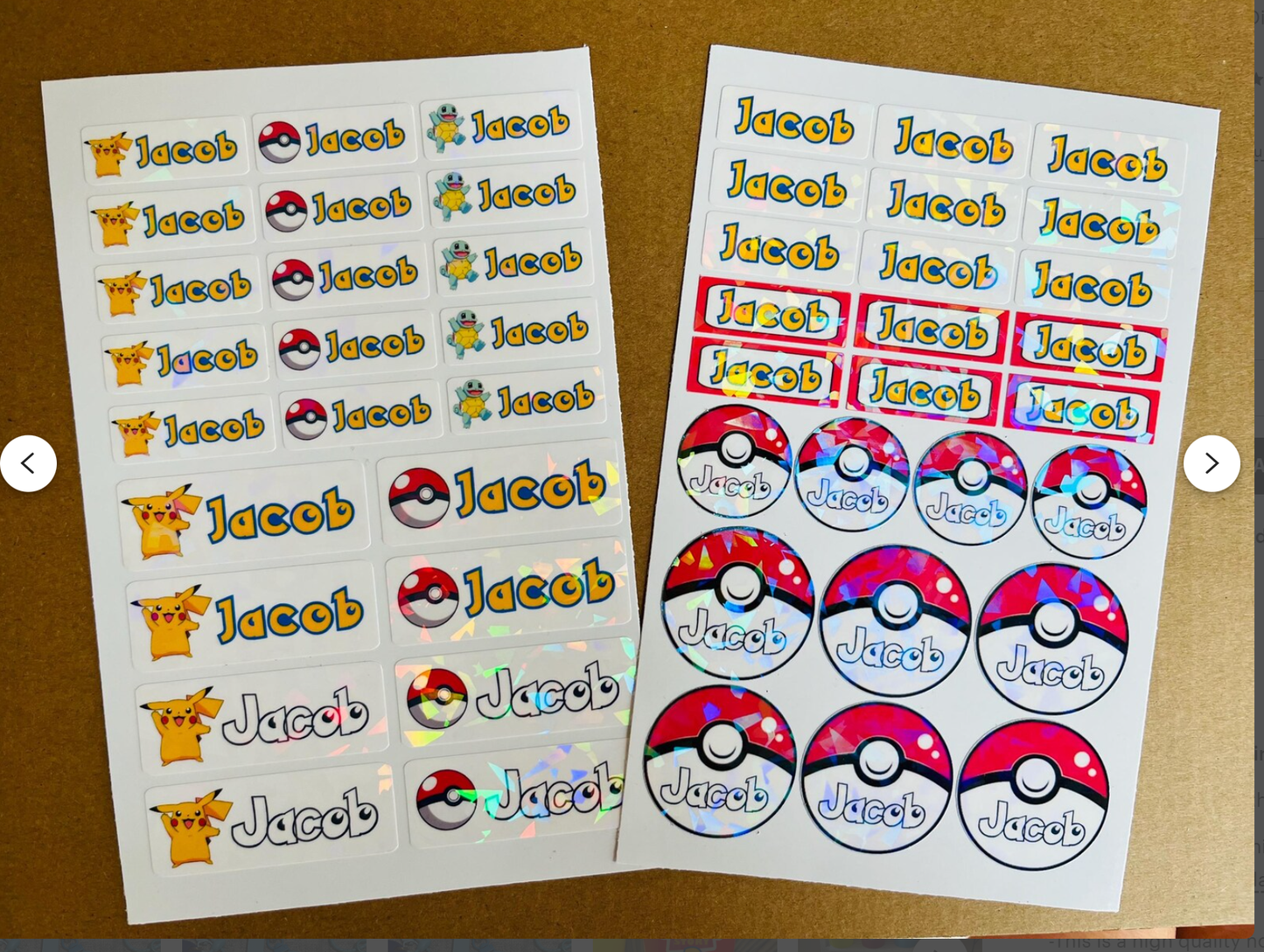 48Pcs Custom Pokémon Name Stickers (2 Sets)– Waterproof Holographic Labels for Kids | Lunch Bag, Water Bottles, School Supplies