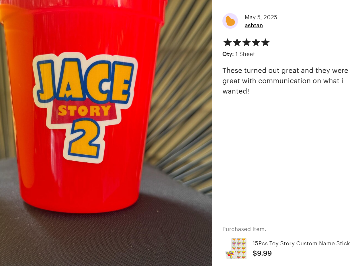 15Pcs Toy Story Custom Name Stickers with Age Toy Story Birthday Favor Labels - Waterproof Holographic Laminated