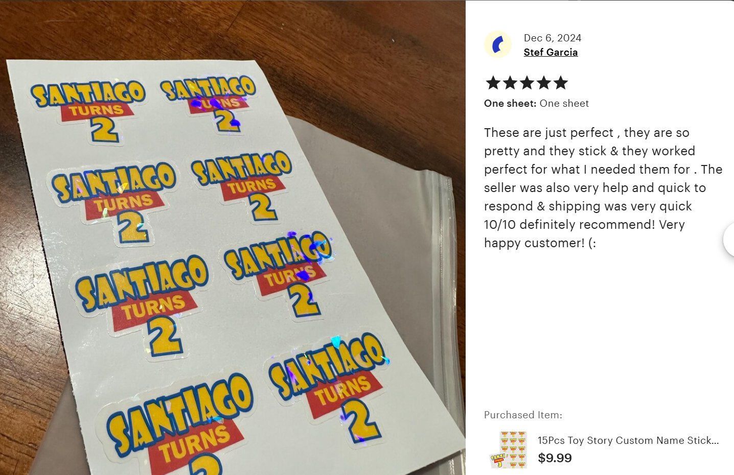 15Pcs Toy Story Custom Name Stickers with Age Toy Story Birthday Favor Labels - Waterproof Holographic Laminated