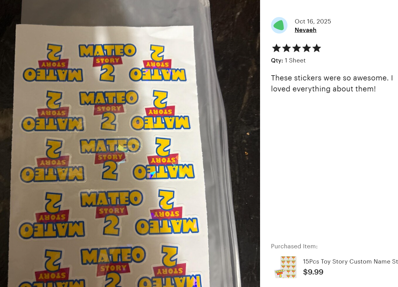 15Pcs Toy Story Custom Name Stickers with Age Toy Story Birthday Favor Labels - Waterproof Holographic Laminated