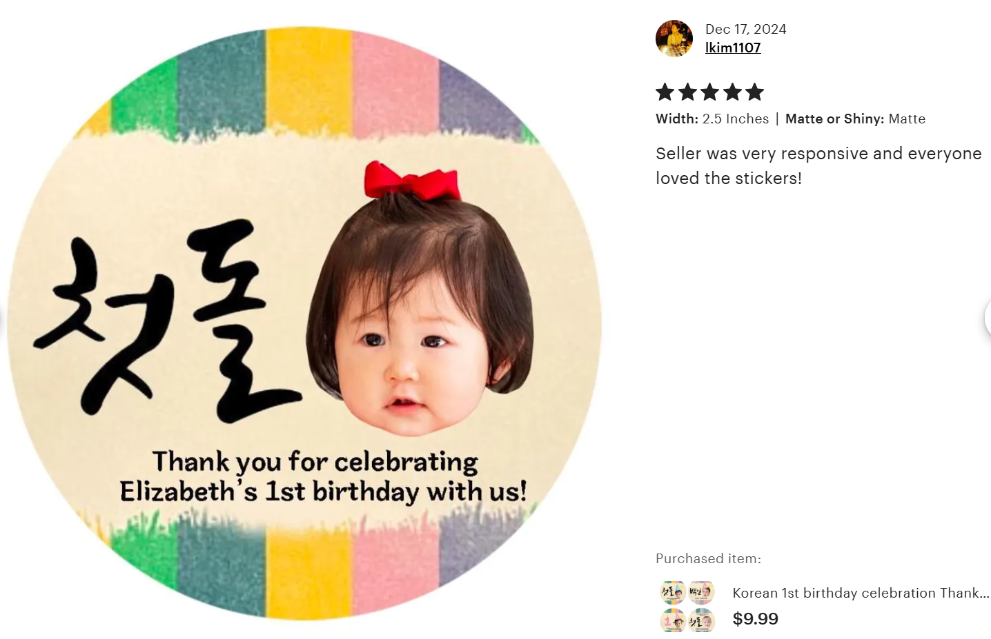 Korean dol party stickers, Korean First birthday Party