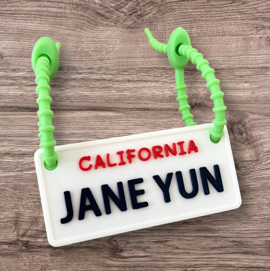 Custom Scooter Name Tag for Kids | Personalized Name Plate | Any State Available | Two Durable Silicone cable include