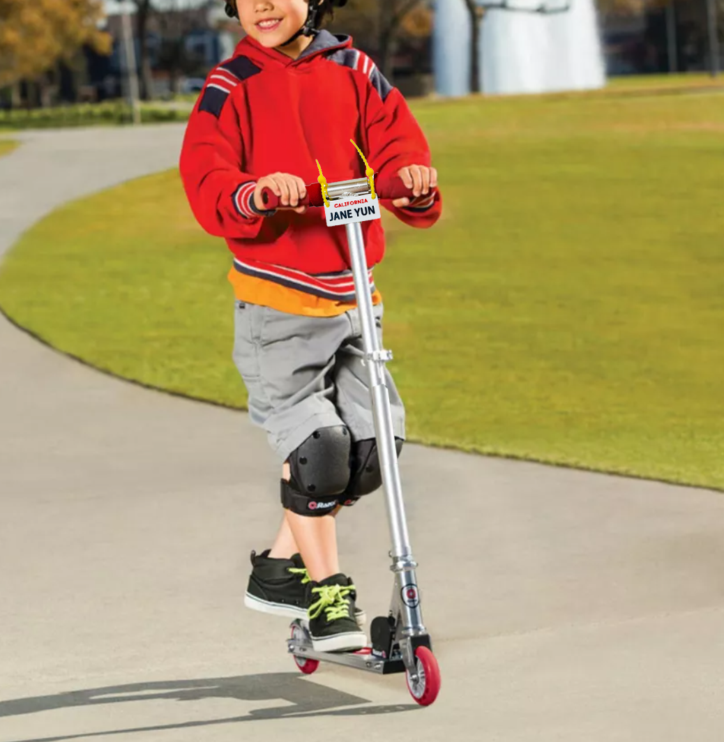 Custom Scooter Name Tag for Kids | Personalized Name Plate | Any State Available | Two Durable Silicone cable include