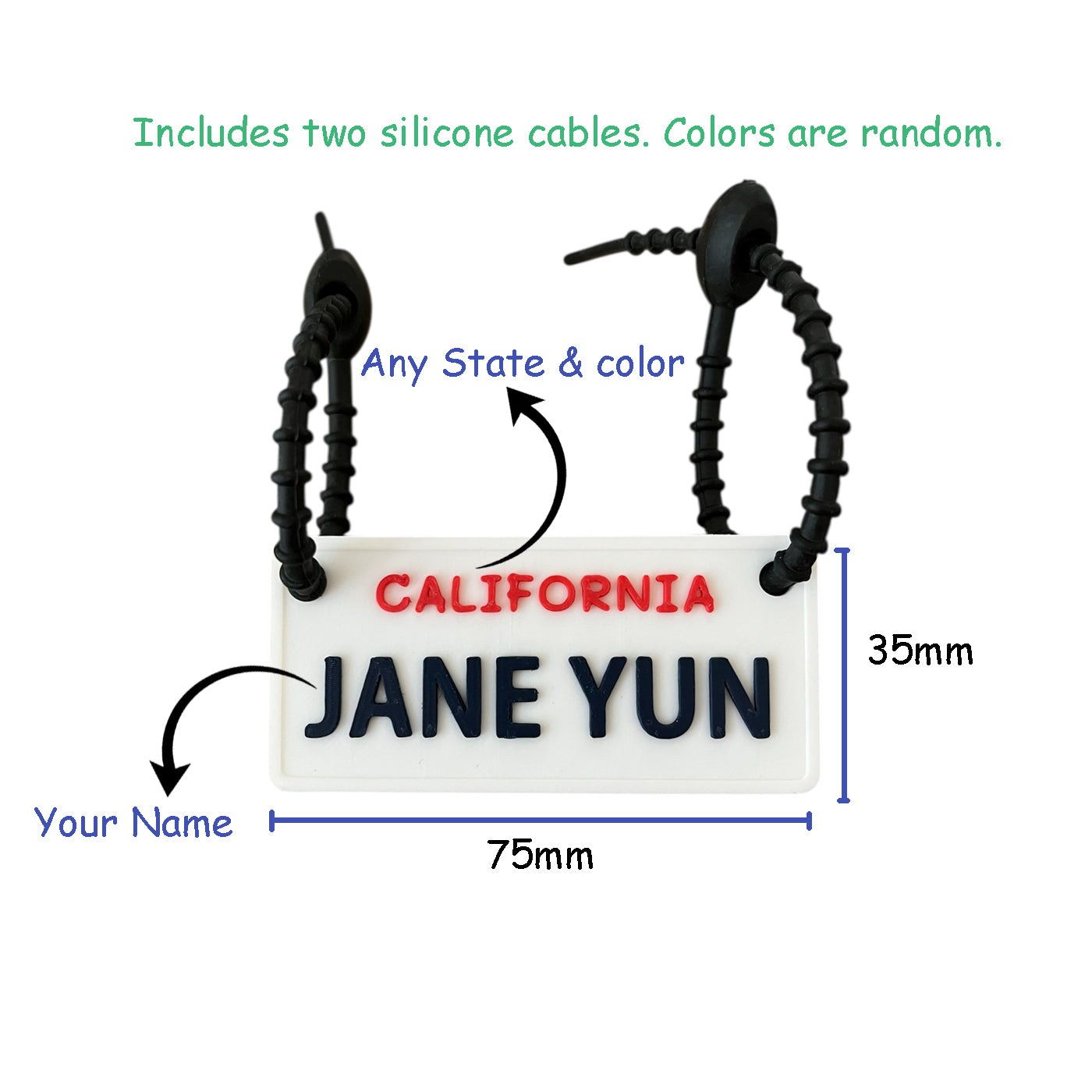 Custom Scooter Name Tag for Kids | Personalized Name Plate | Any State Available | Two Durable Silicone cable include