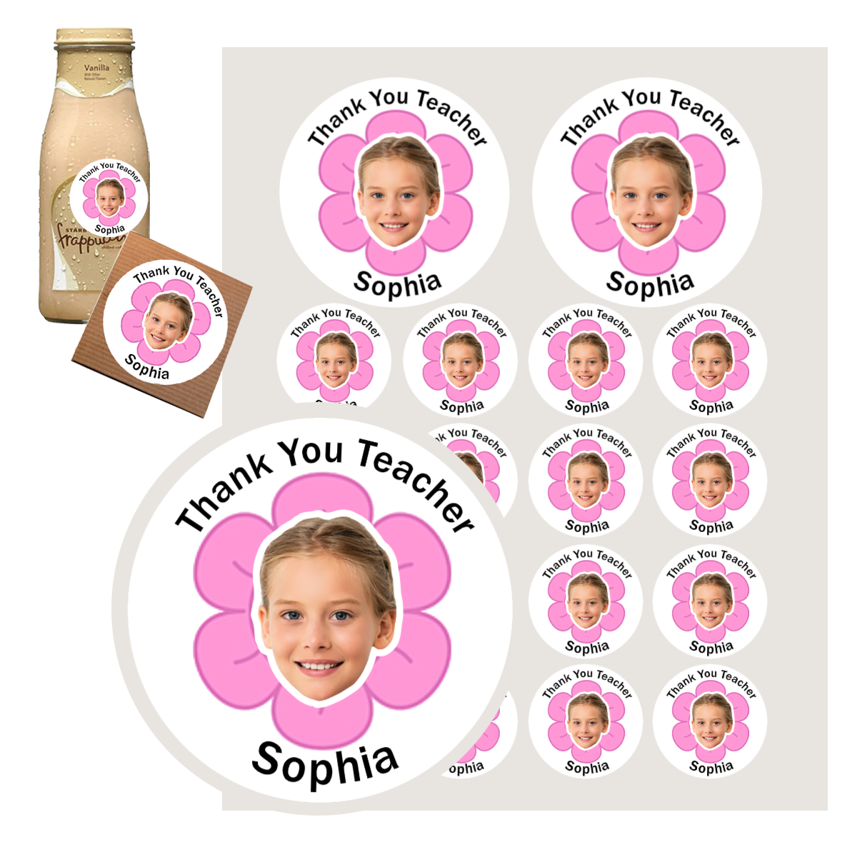 Personalized Thank You Teacher Stickers with Face Photo 18pcs