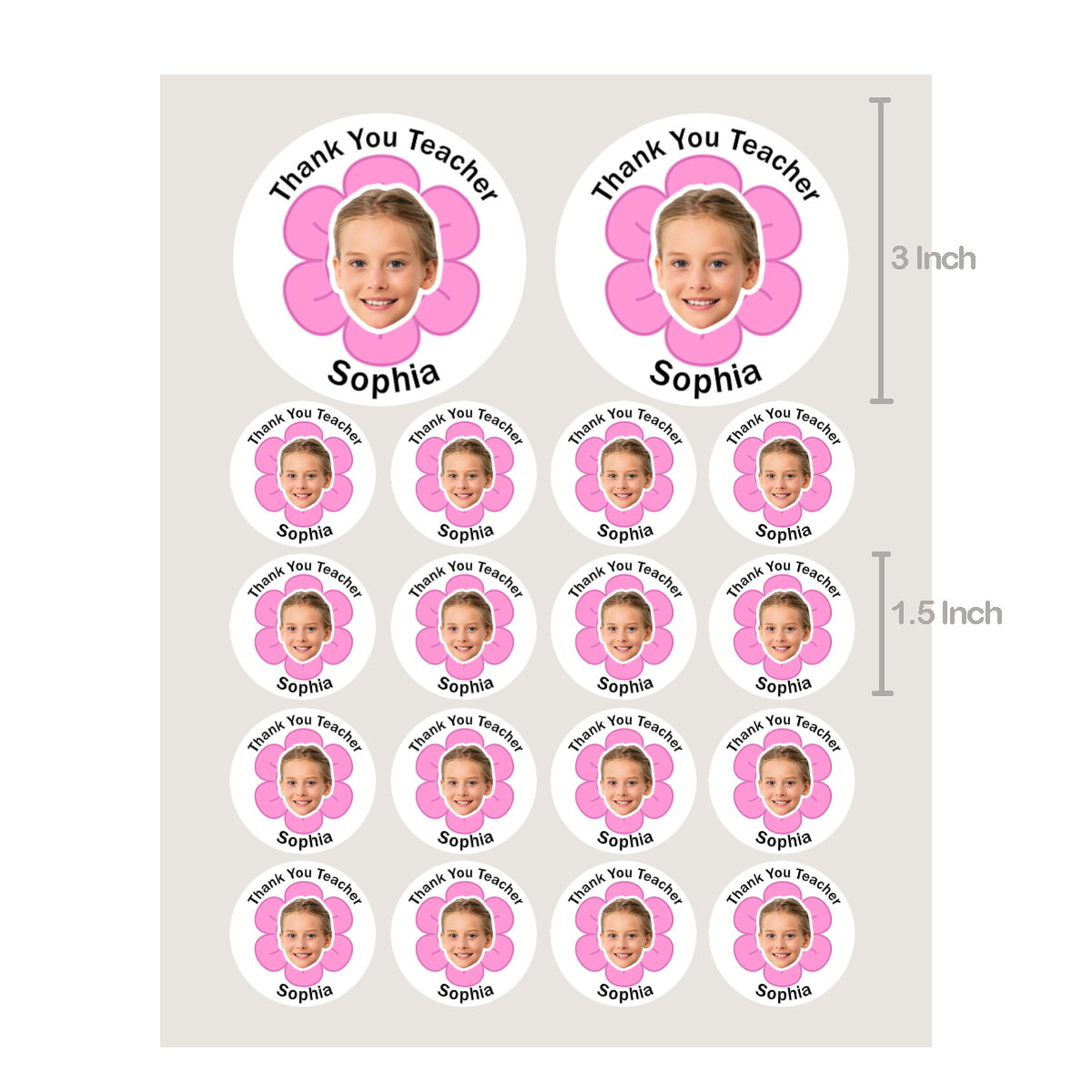 Personalized Thank You Teacher Stickers with Face Photo 18pcs