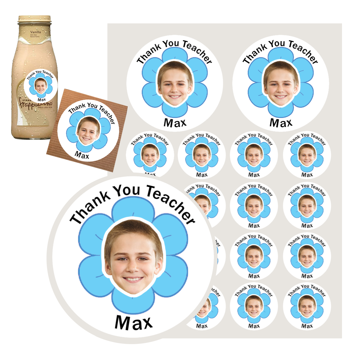 Personalized Thank You Teacher Stickers with Face Photo 18pcs