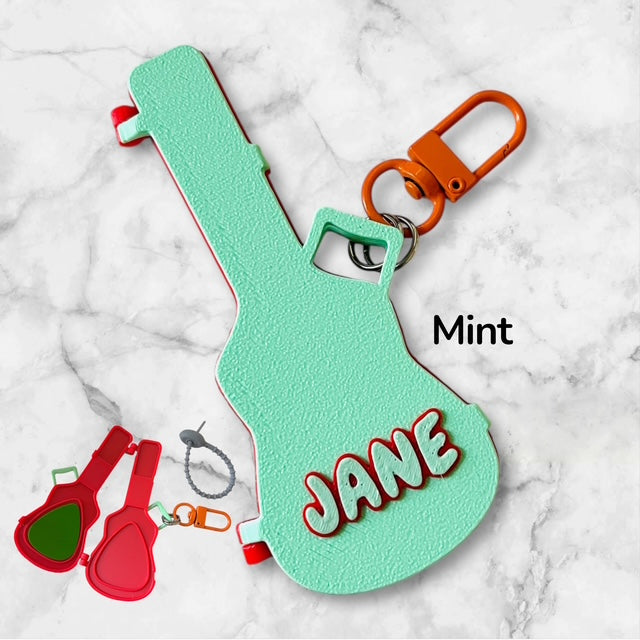 Personalized Guitar Pick Holder Keychain - Custom Color Available