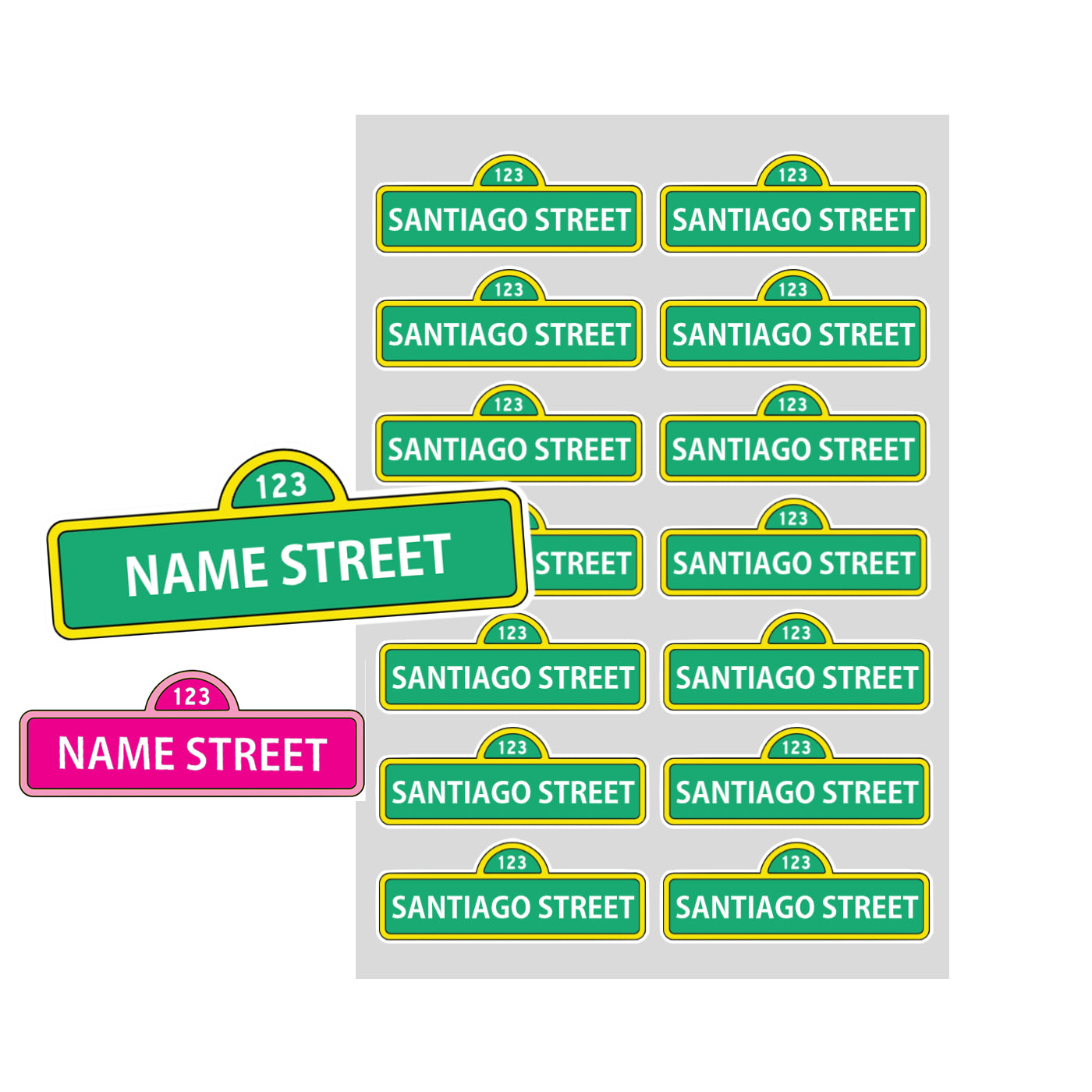 14 pcs Custom Sesame Street Name Labels Personalized Street Birthday Favor Labels - Waterproof Holographic Laminated