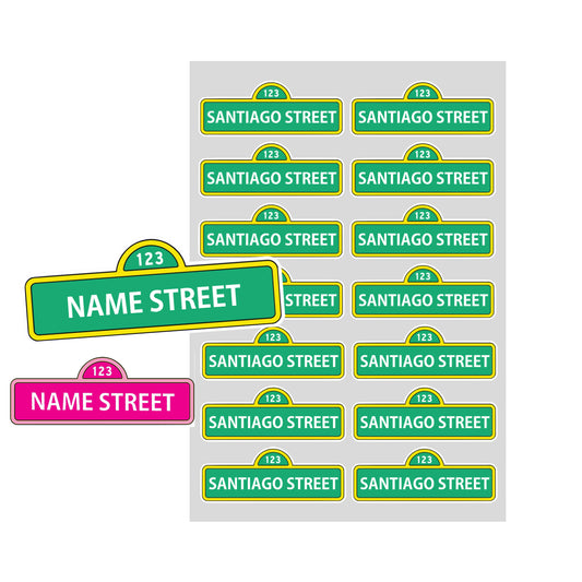 14 pcs Custom Sesame Street Name Labels Personalized Street Birthday Favor Labels - Waterproof Holographic Laminated