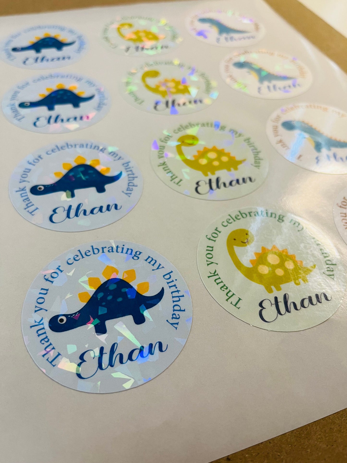 Dinosaur waterproof birthday party name stickers