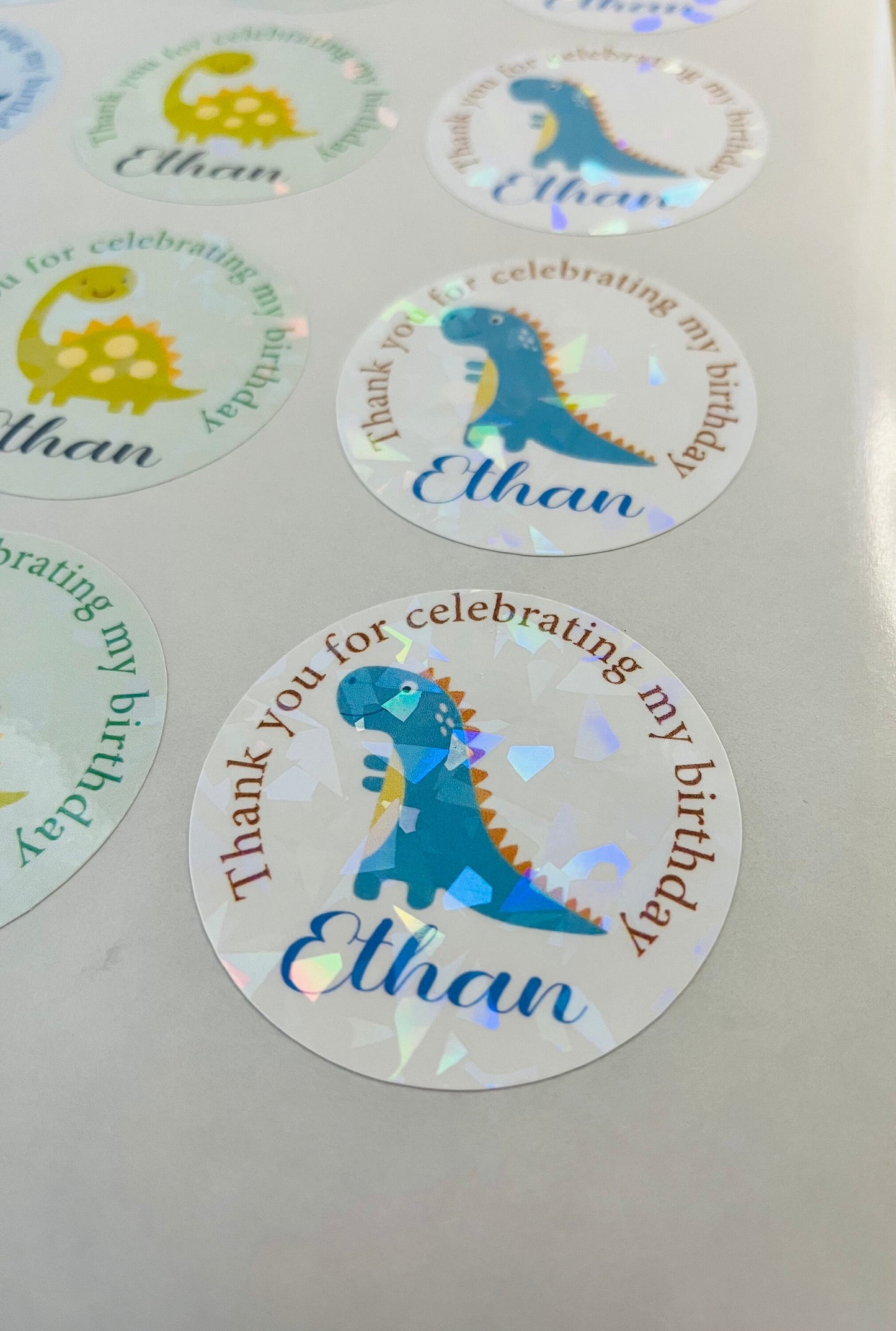 Dinosaur waterproof birthday party name stickers