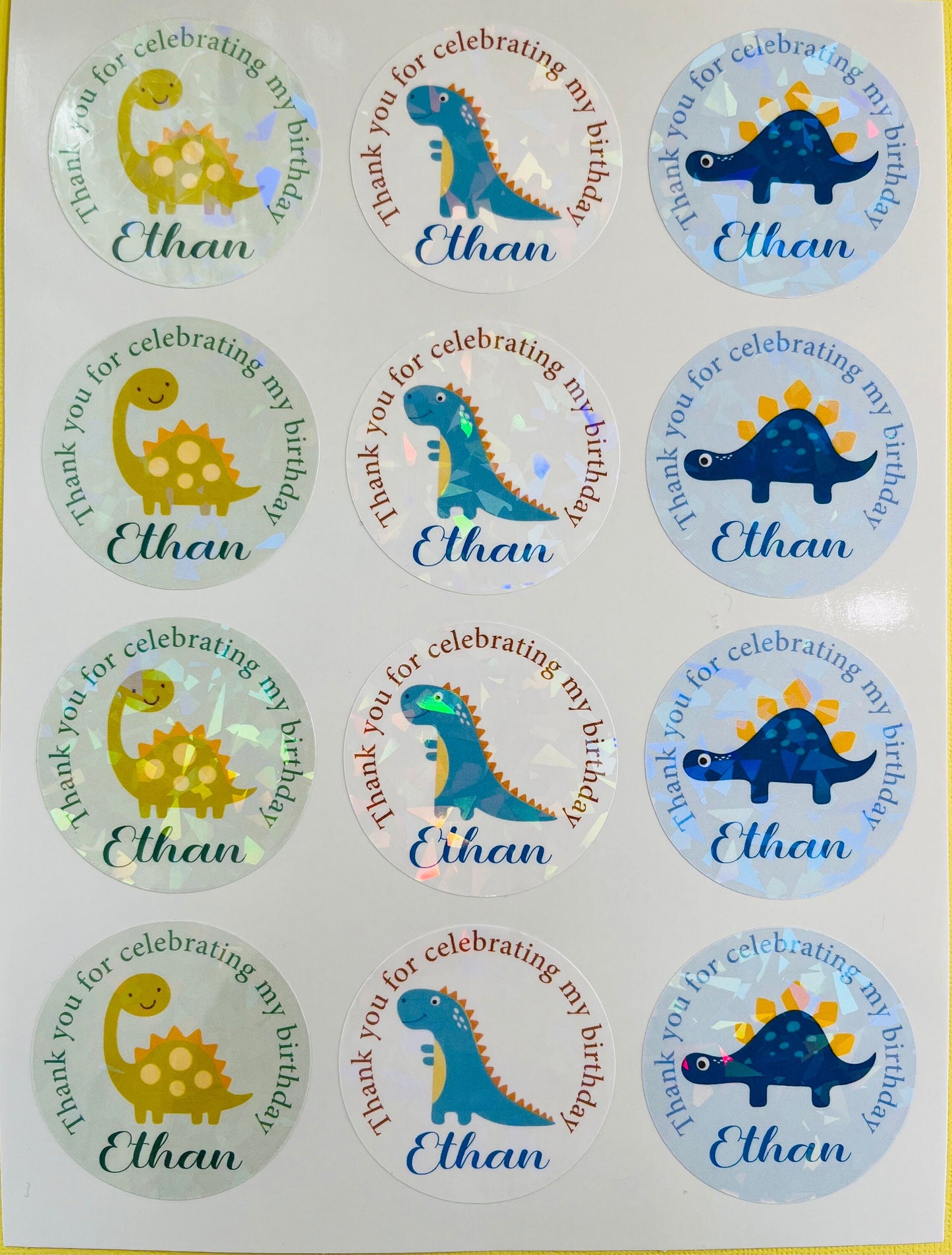 Dinosaur waterproof birthday party name stickers