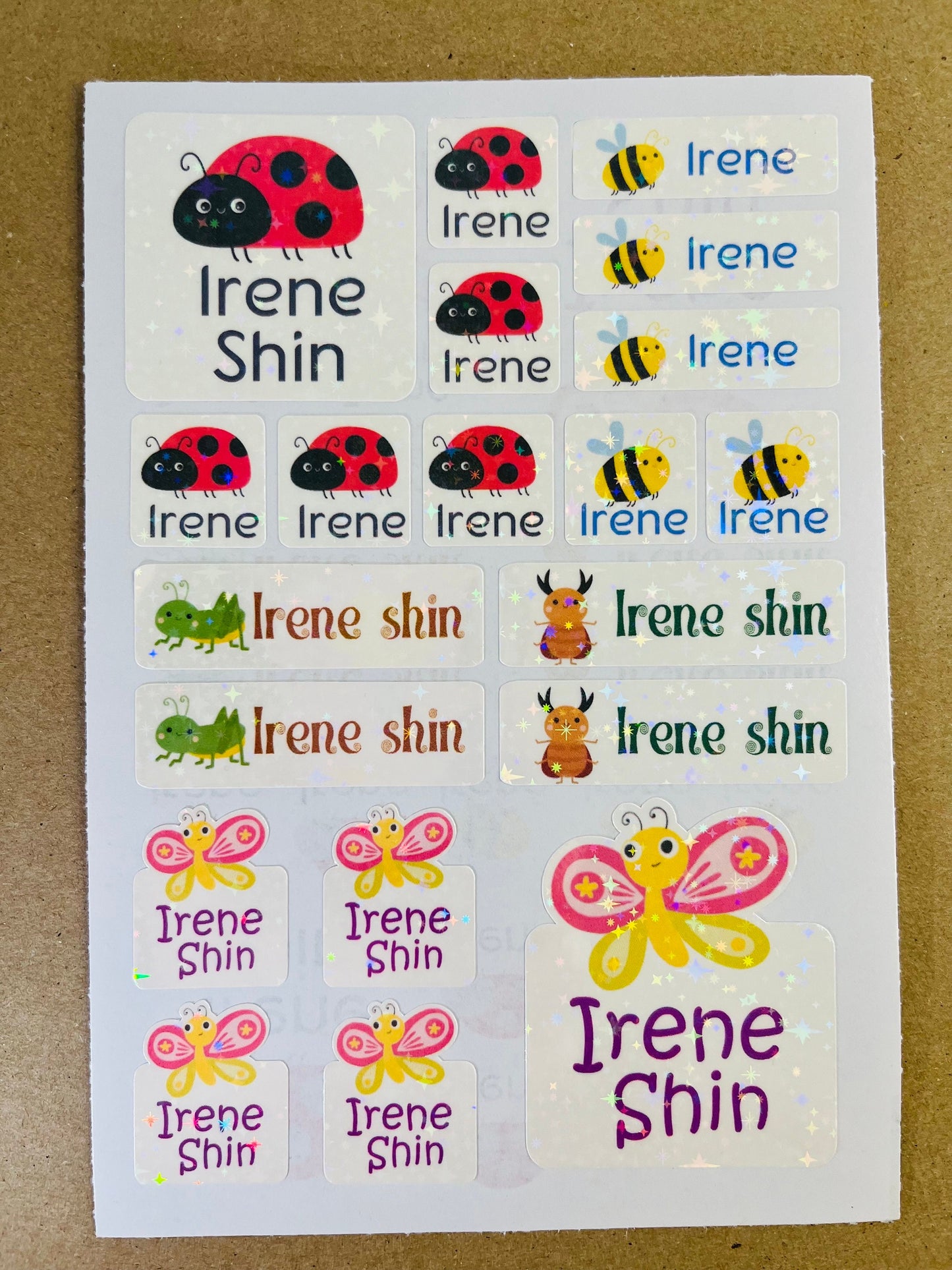 Ladybug name sticker, Insects waterproof name sticker