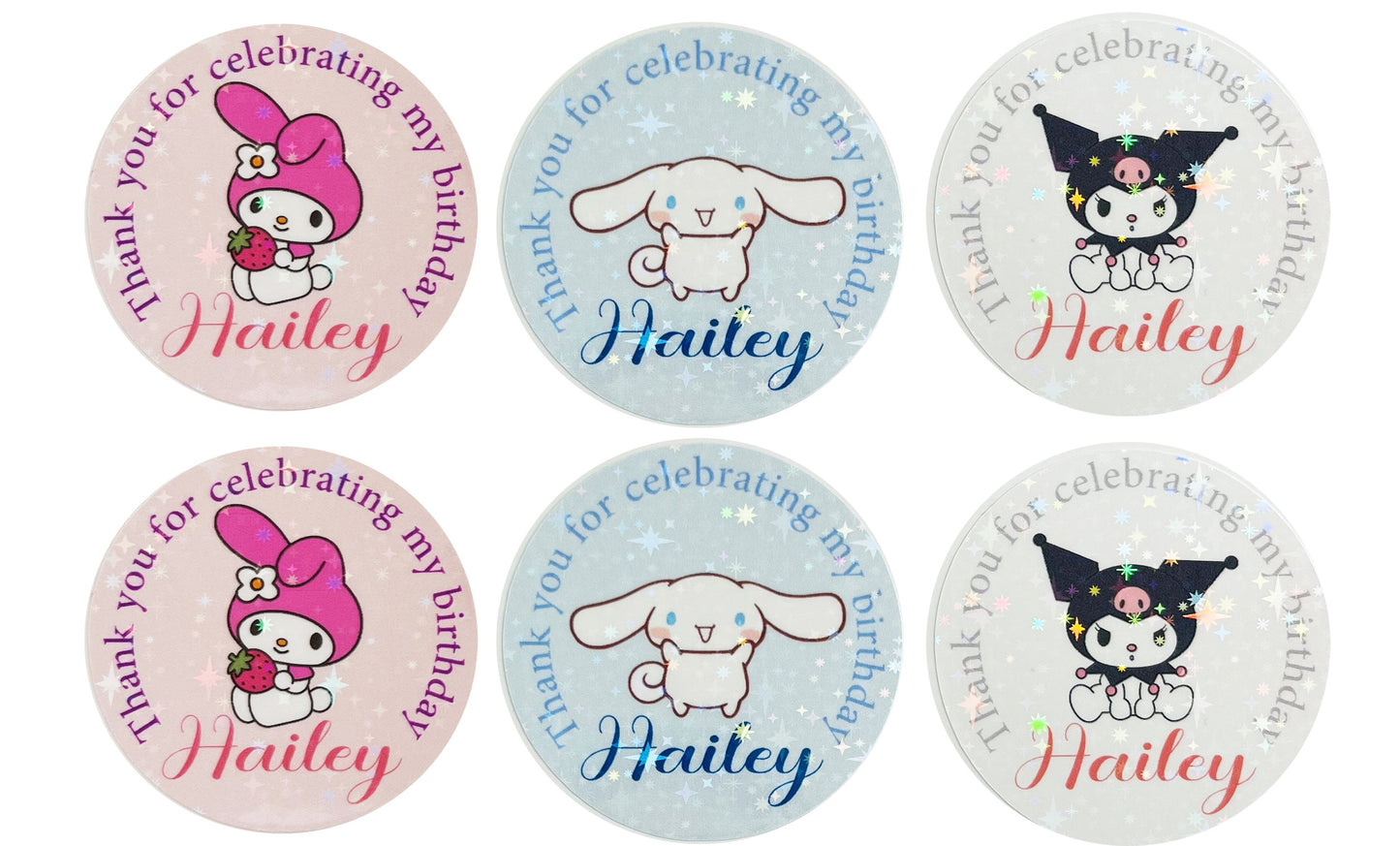 Sanrio birthday party thank you stickers