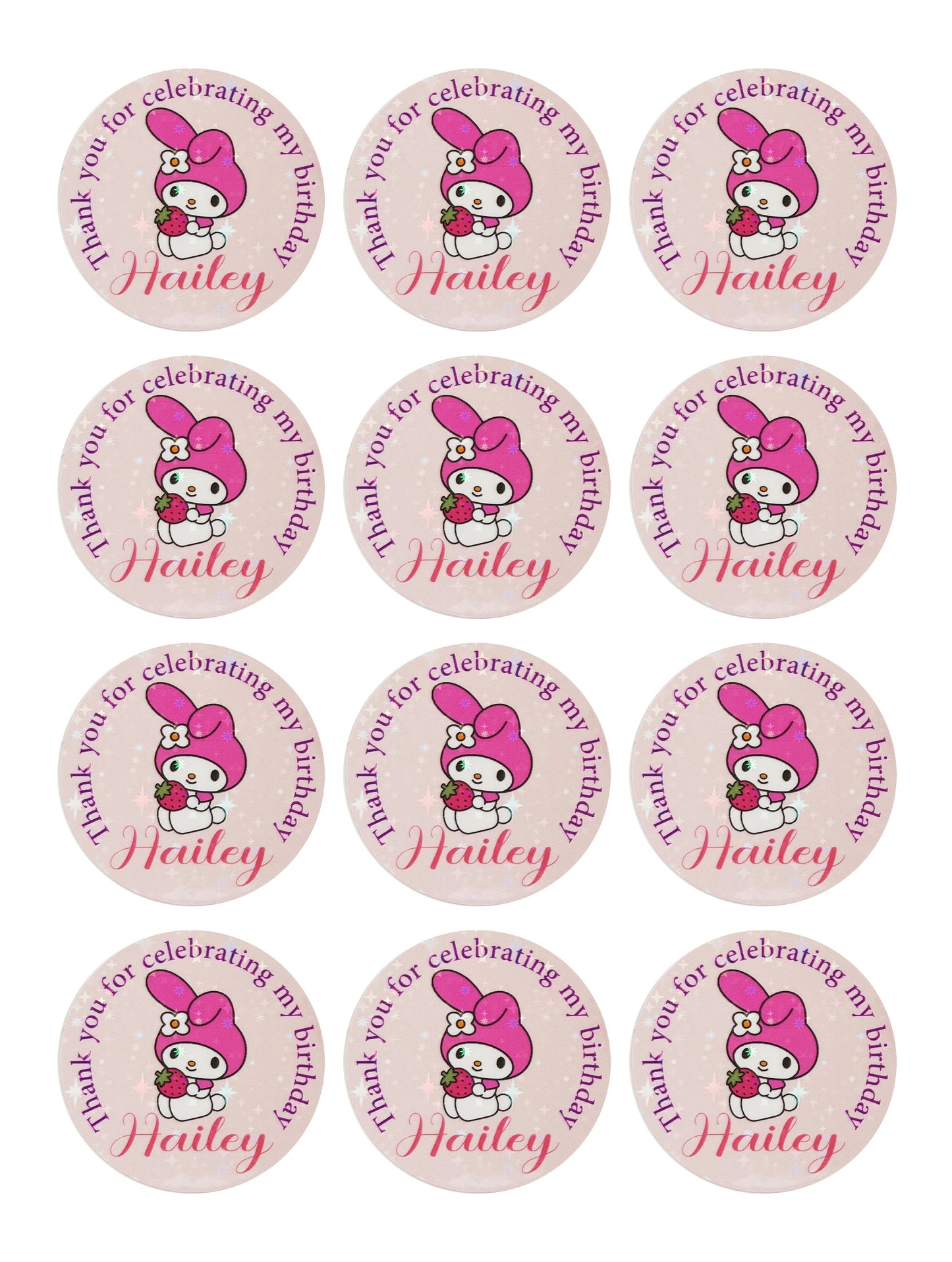 Sanrio birthday party thank you stickers