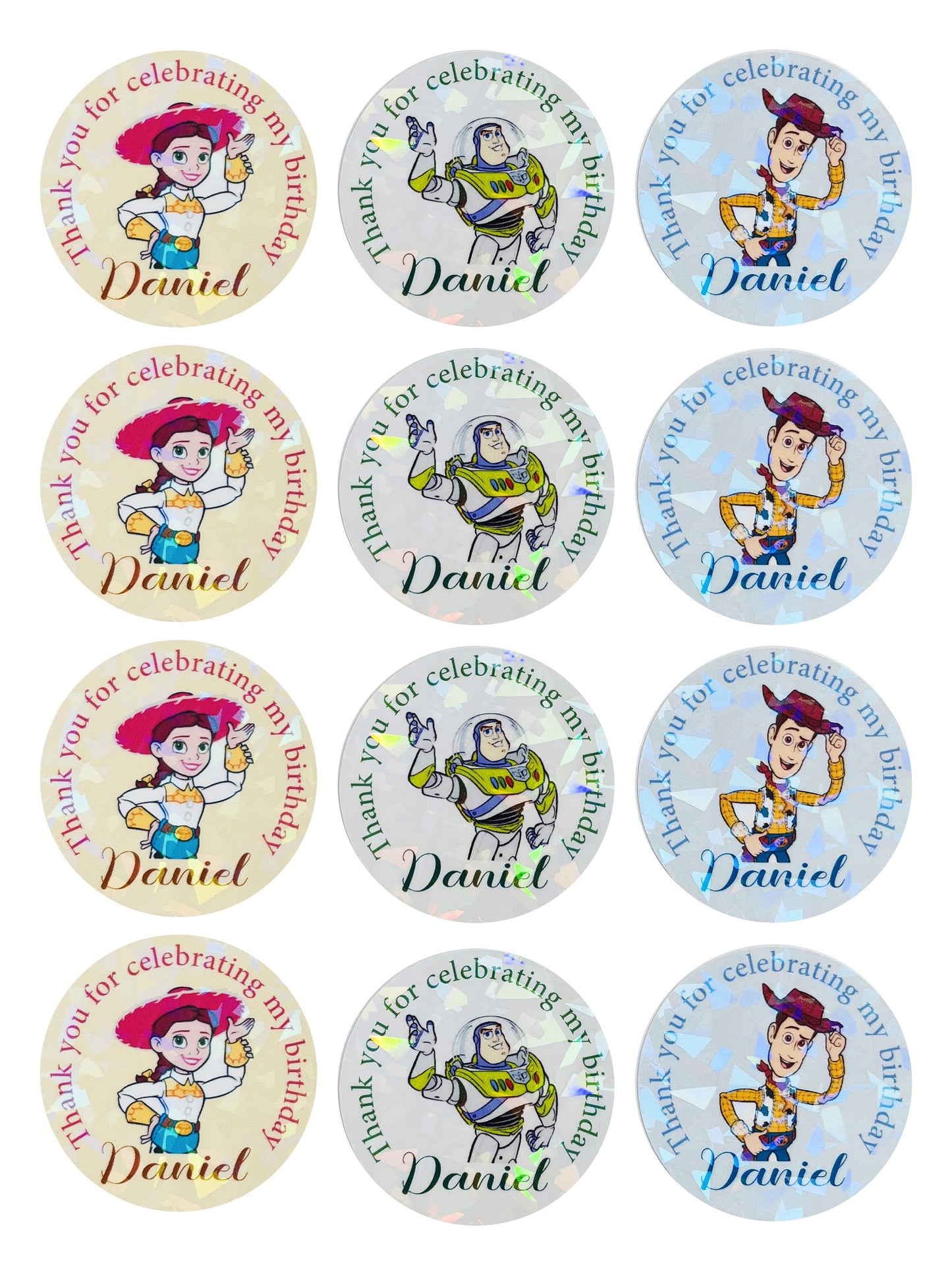 Toy Story birthday party thank you stickers