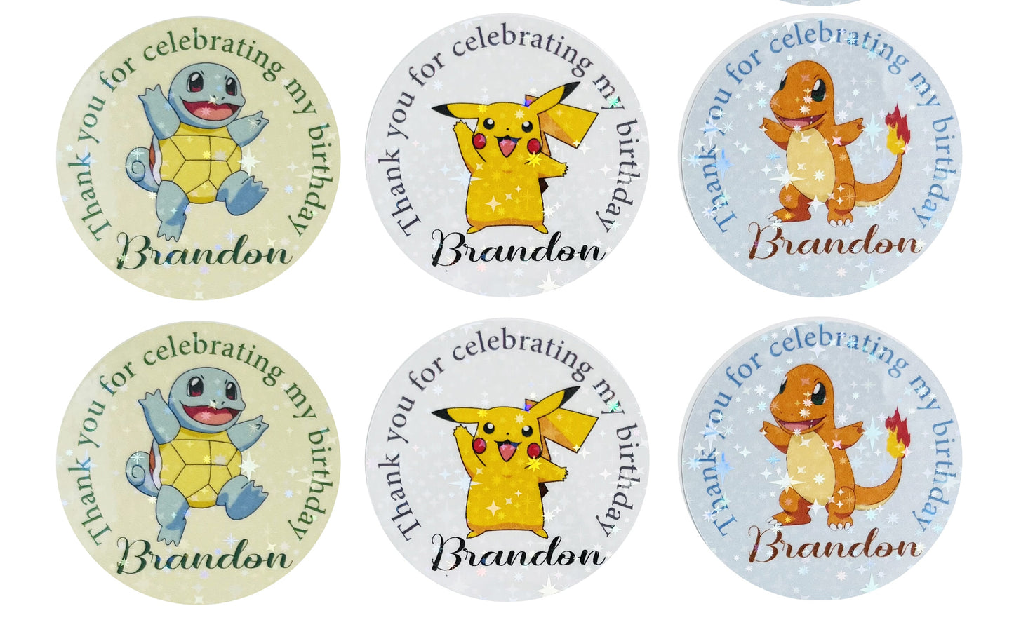Pokemon birthday party thank you stickers