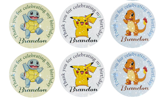 Pokemon birthday party thank you stickers