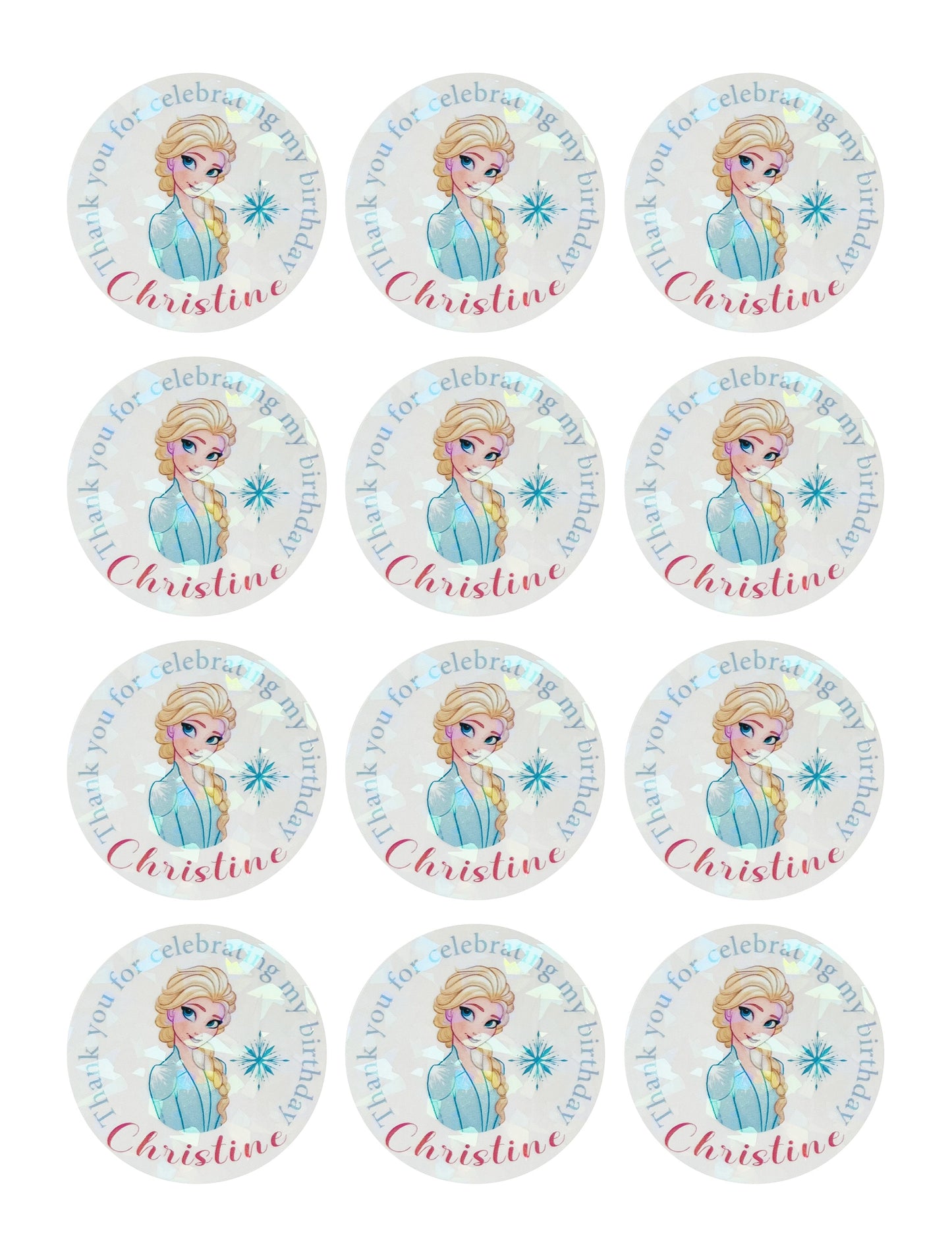 Frozen birthday party thank you stickers