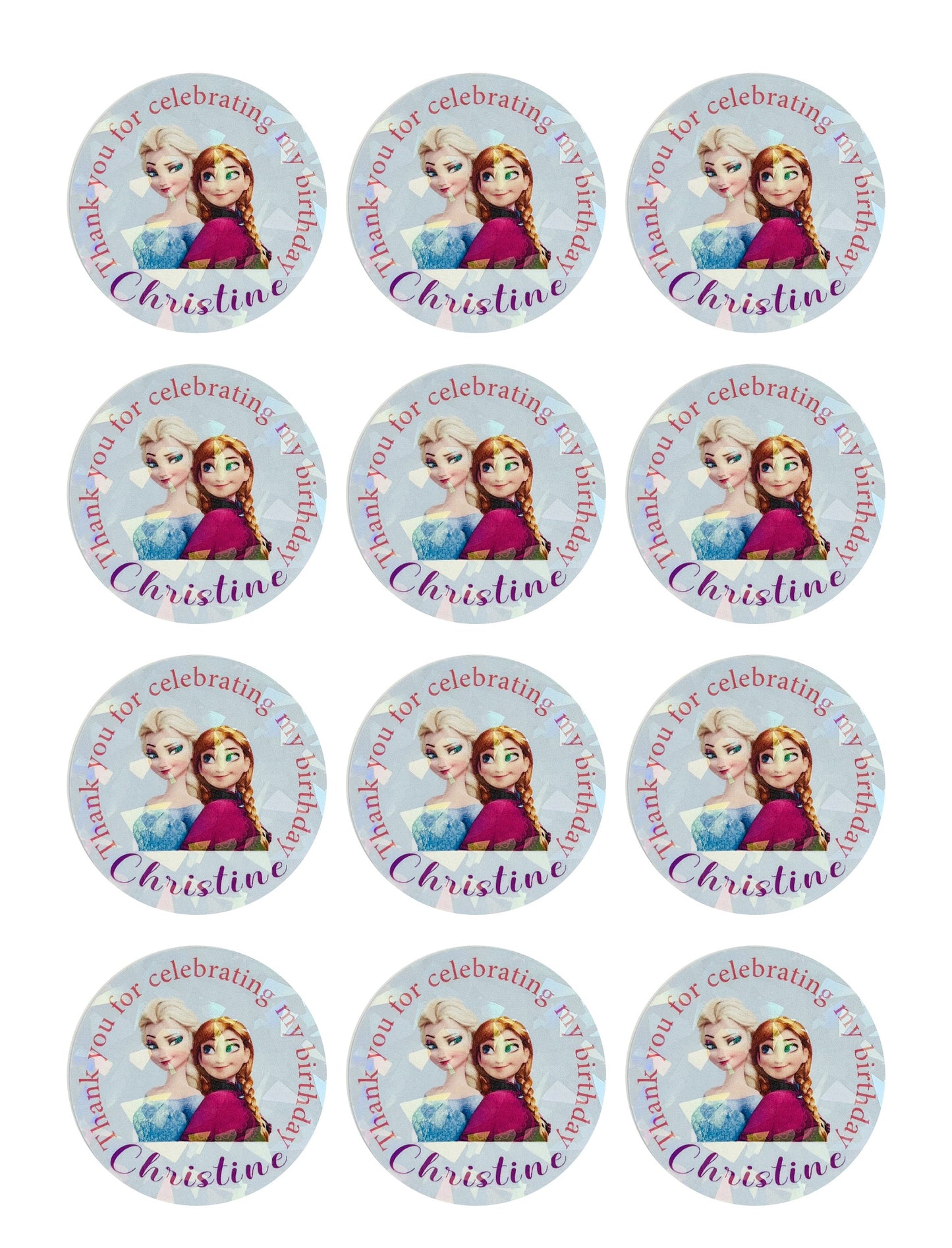Frozen birthday party thank you stickers