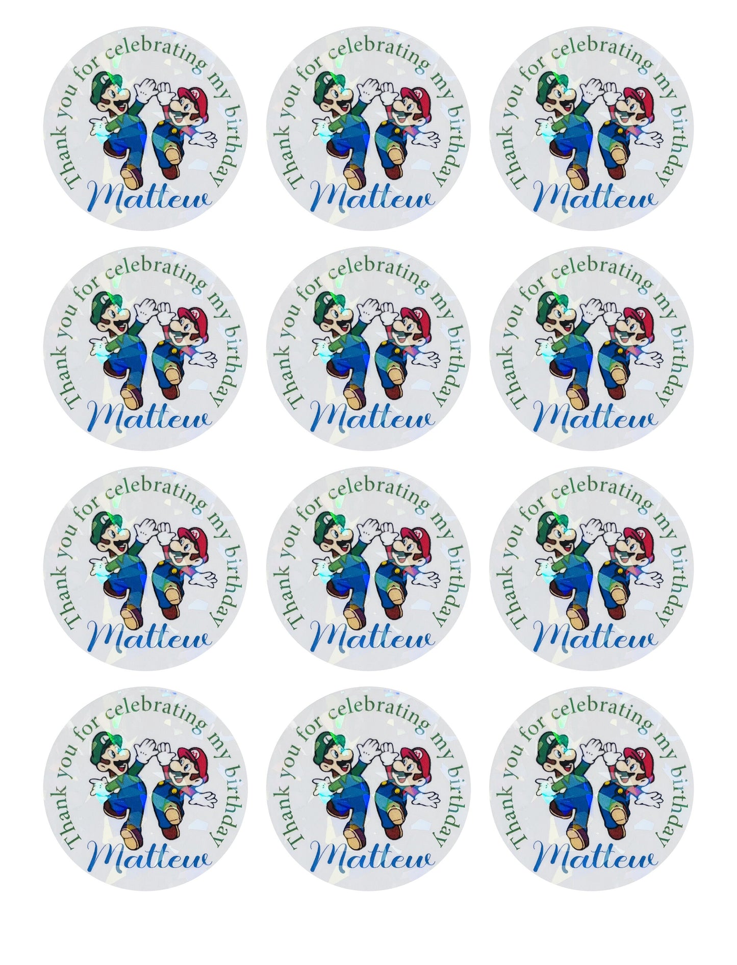Super Mario birthday thank you stickers