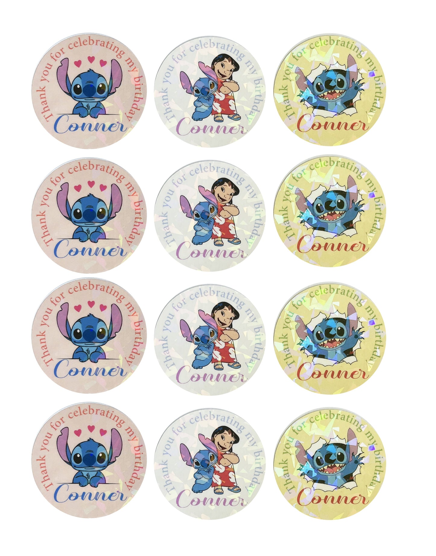 Lilo and stitch birthday thank you labels