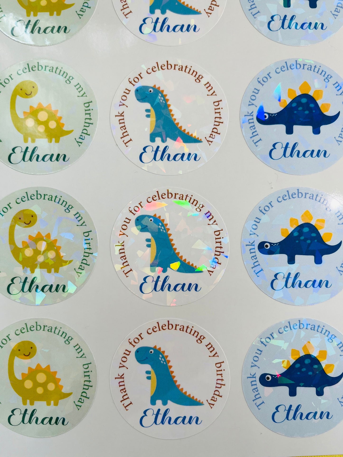 Dinosaur waterproof birthday party name stickers