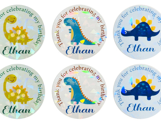 Dinosaur waterproof birthday party name stickers