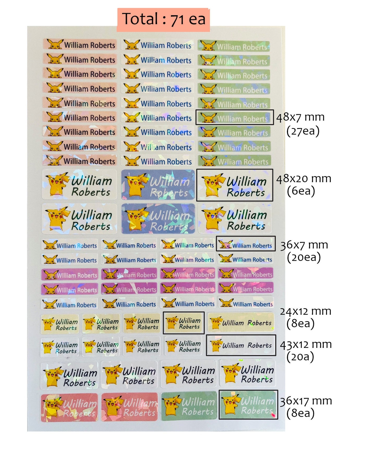 71 piece School name labels, Custom waterproof name sticker