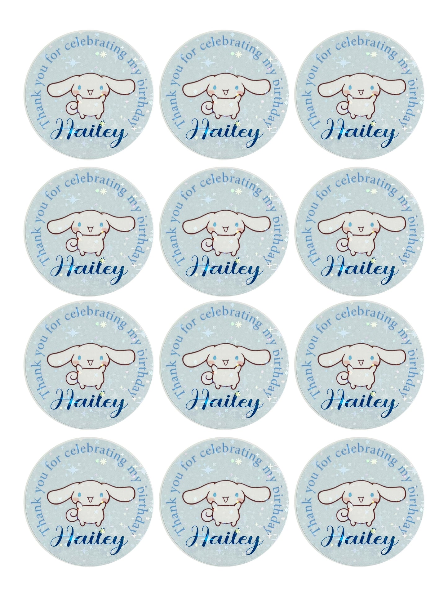 Sanrio birthday party thank you stickers
