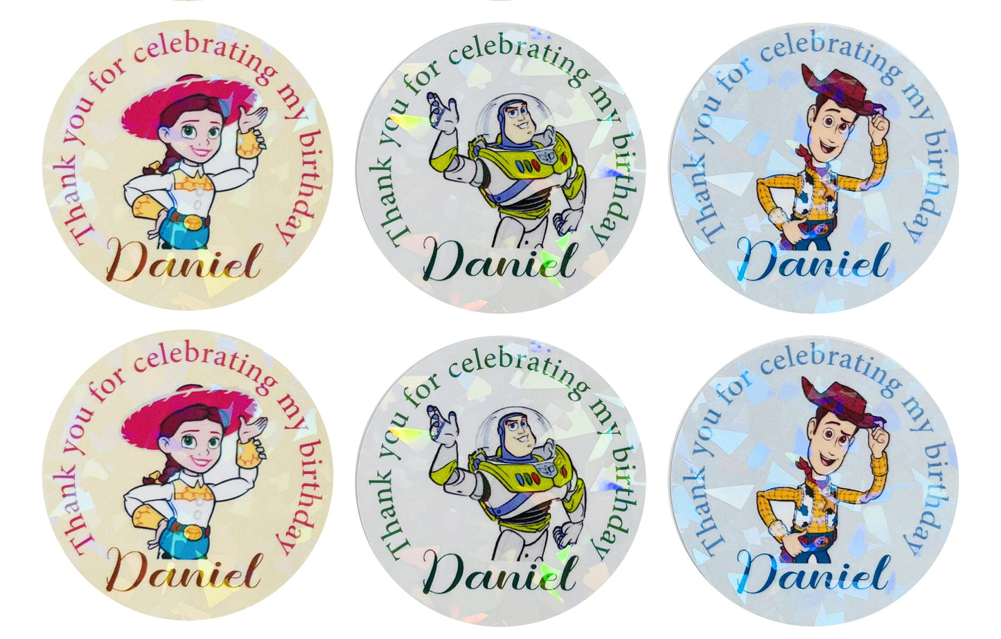 Toy Story birthday party thank you stickers