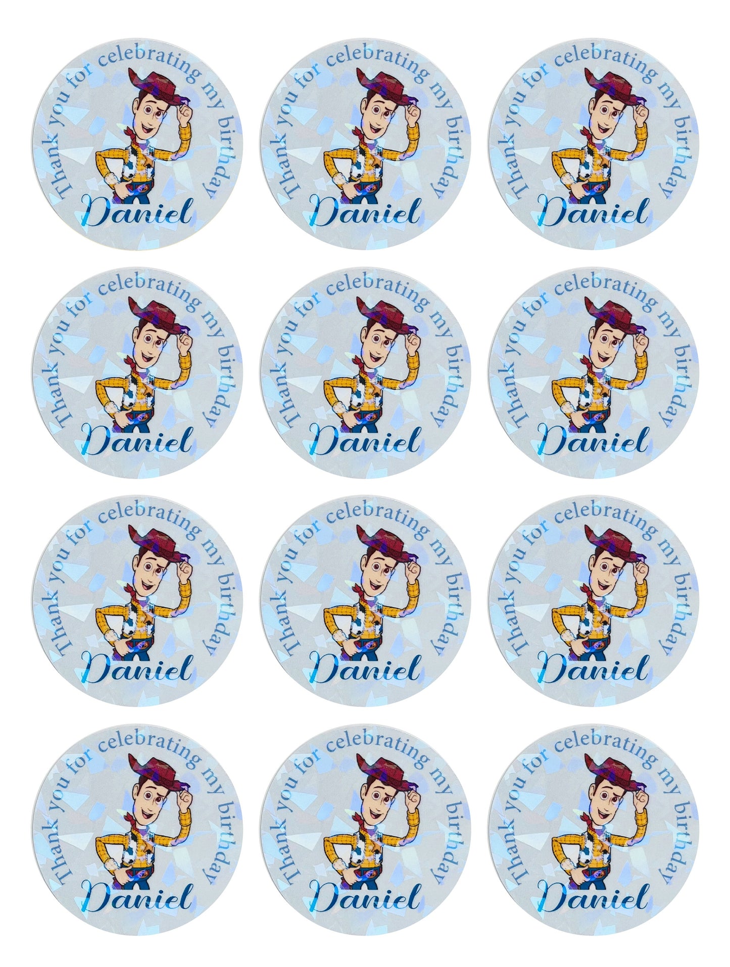 Toy Story birthday party thank you stickers