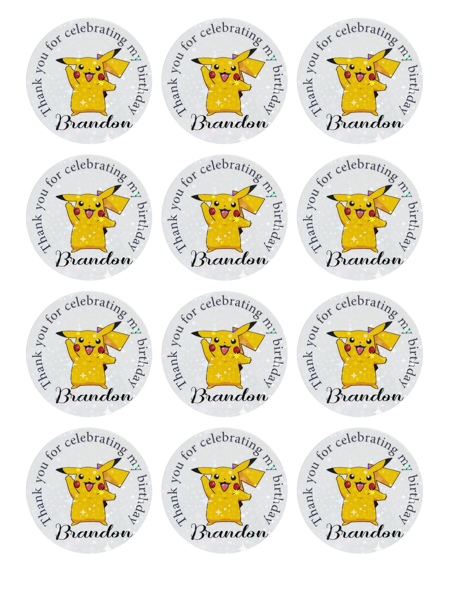 Pokemon birthday party thank you stickers