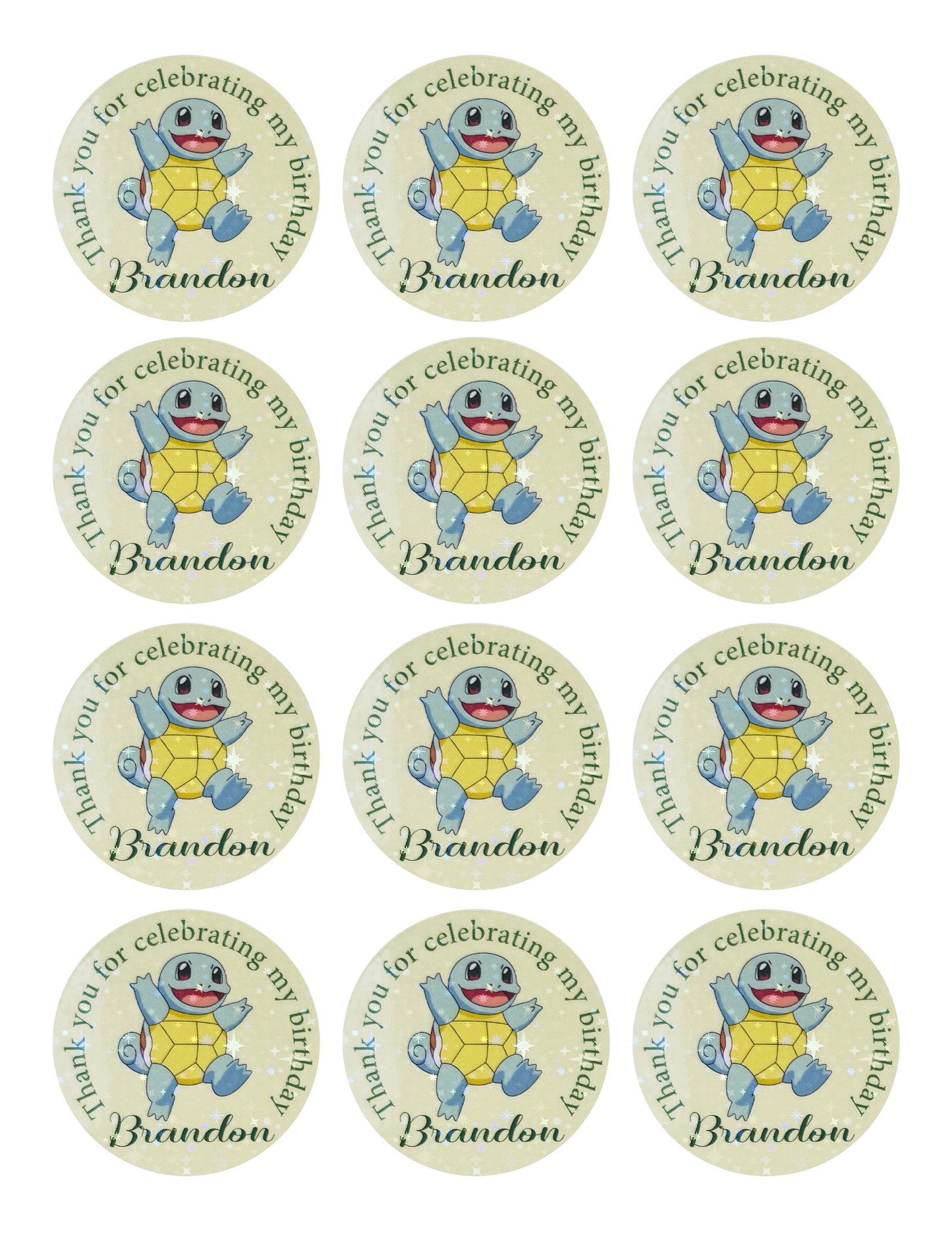 Pokemon birthday party thank you stickers
