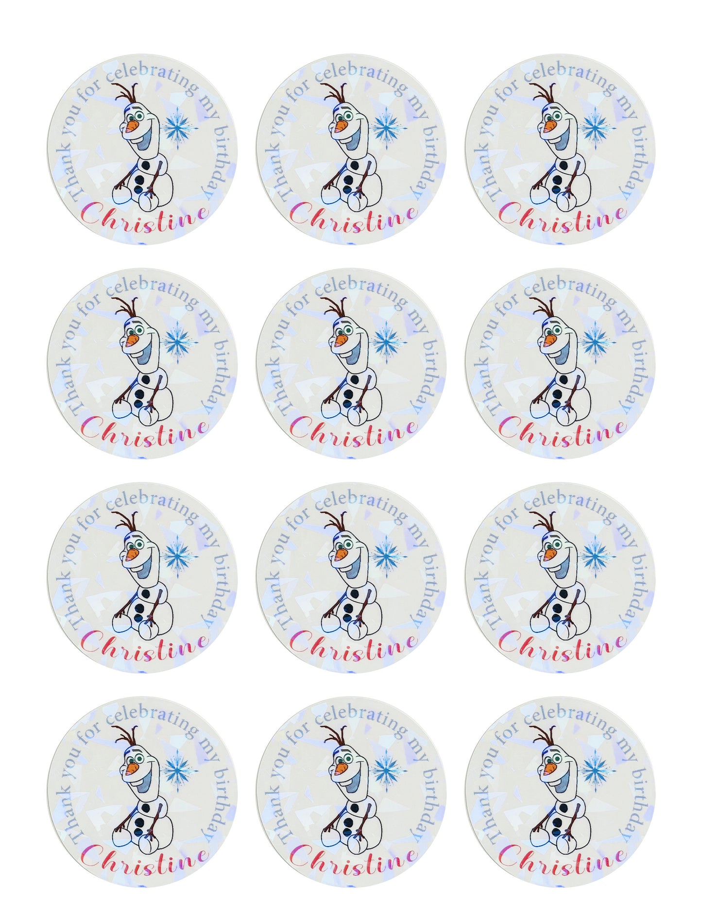 Frozen birthday party thank you stickers